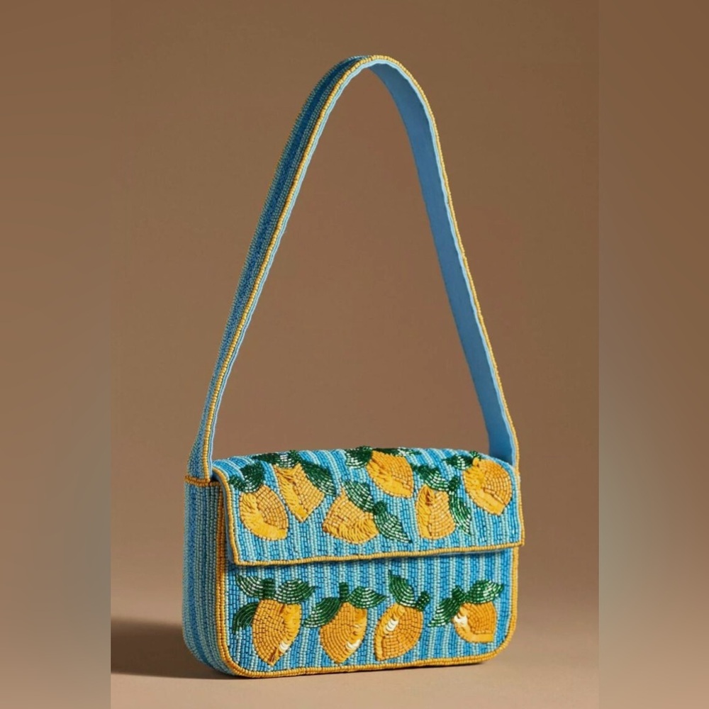 🍋🍋 ANTHROPOLOGIE - Rare Fiona Beaded Shoulder Bag, Lemons!